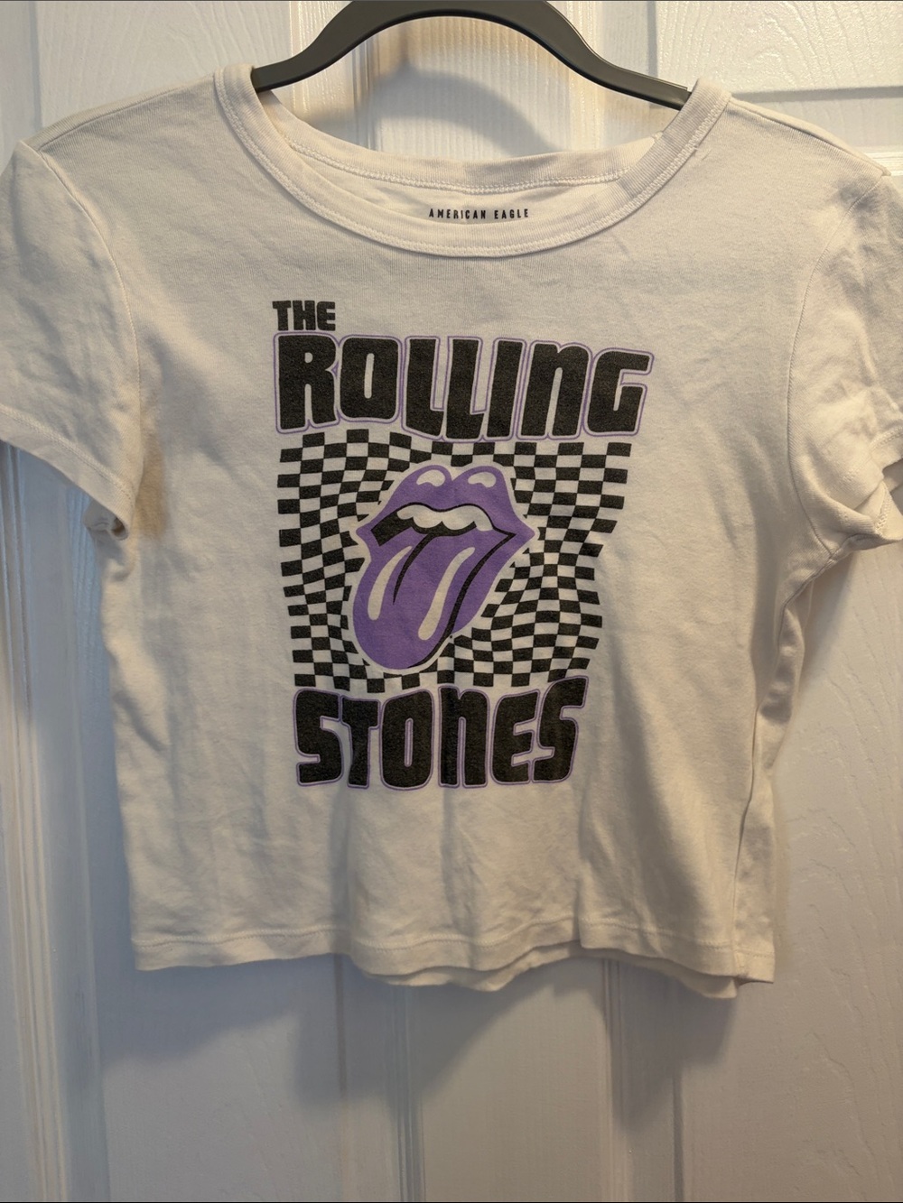 American Eagle Outfitters White Tee with Purple Tongue Graphic
